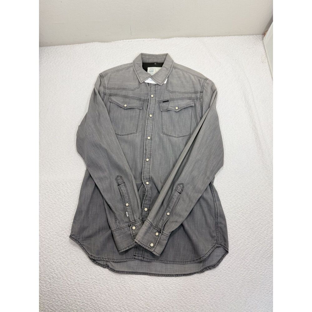 G-Star RAW 3301 Shirt Sz L Men's M Grey Warren Western Snap D00452 D018 Designer